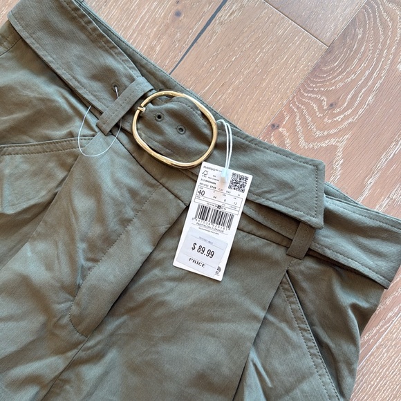 Mango light khaki green pants with belt. 312 Angie Pant. Size 8. Wide leg - Picture 2 of 3